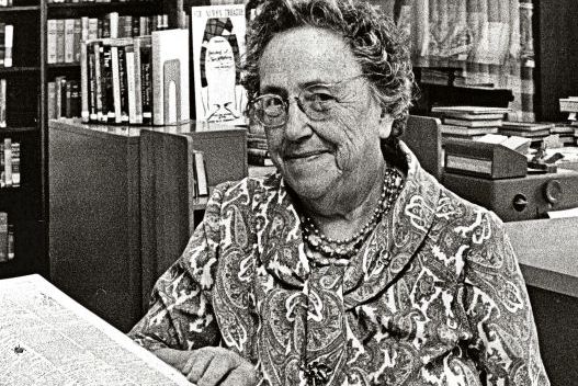 This is Dora McCormick, here shown inside Sellwood-Westmoreland’s fourth library, at S.E. Milwaukie and Lexington, in 1968. (Courtesy SMILE History Committee)